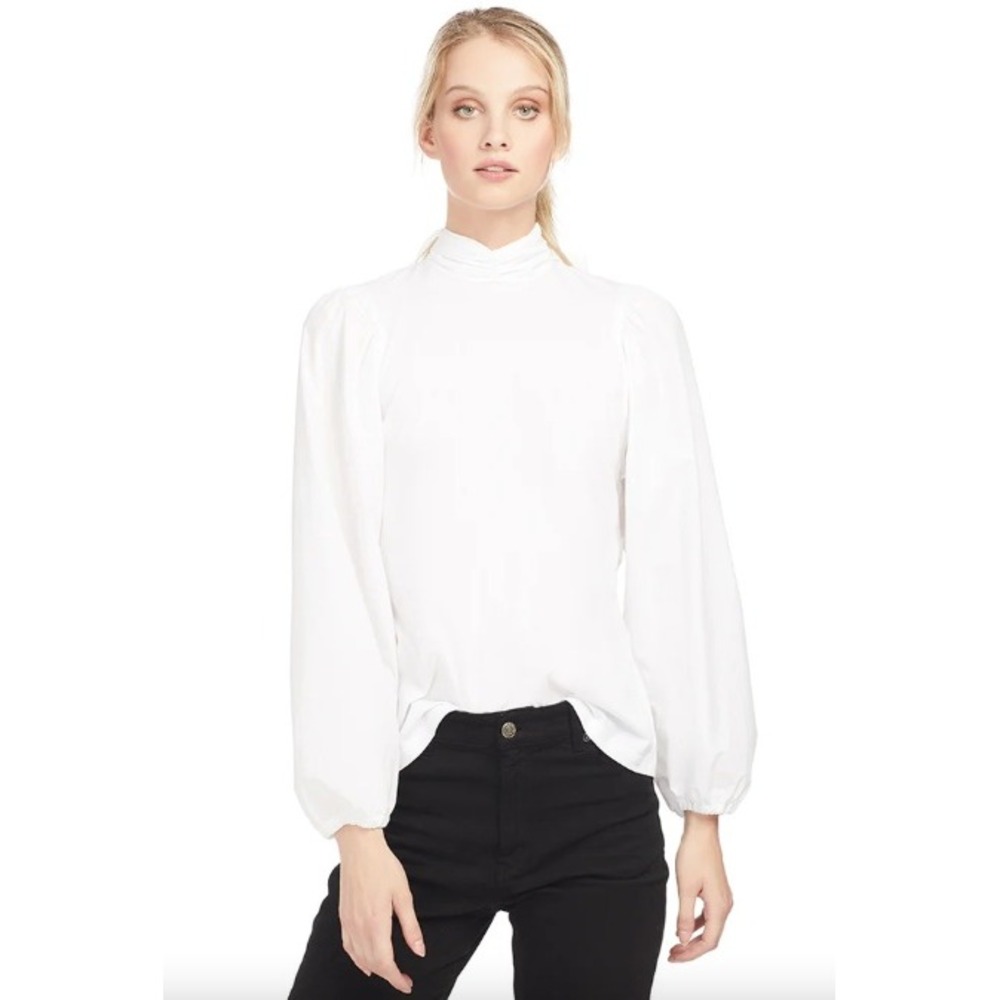 A.L.C. Kat Tie Back Blouse S | White Designer Mixed Media Top $295
